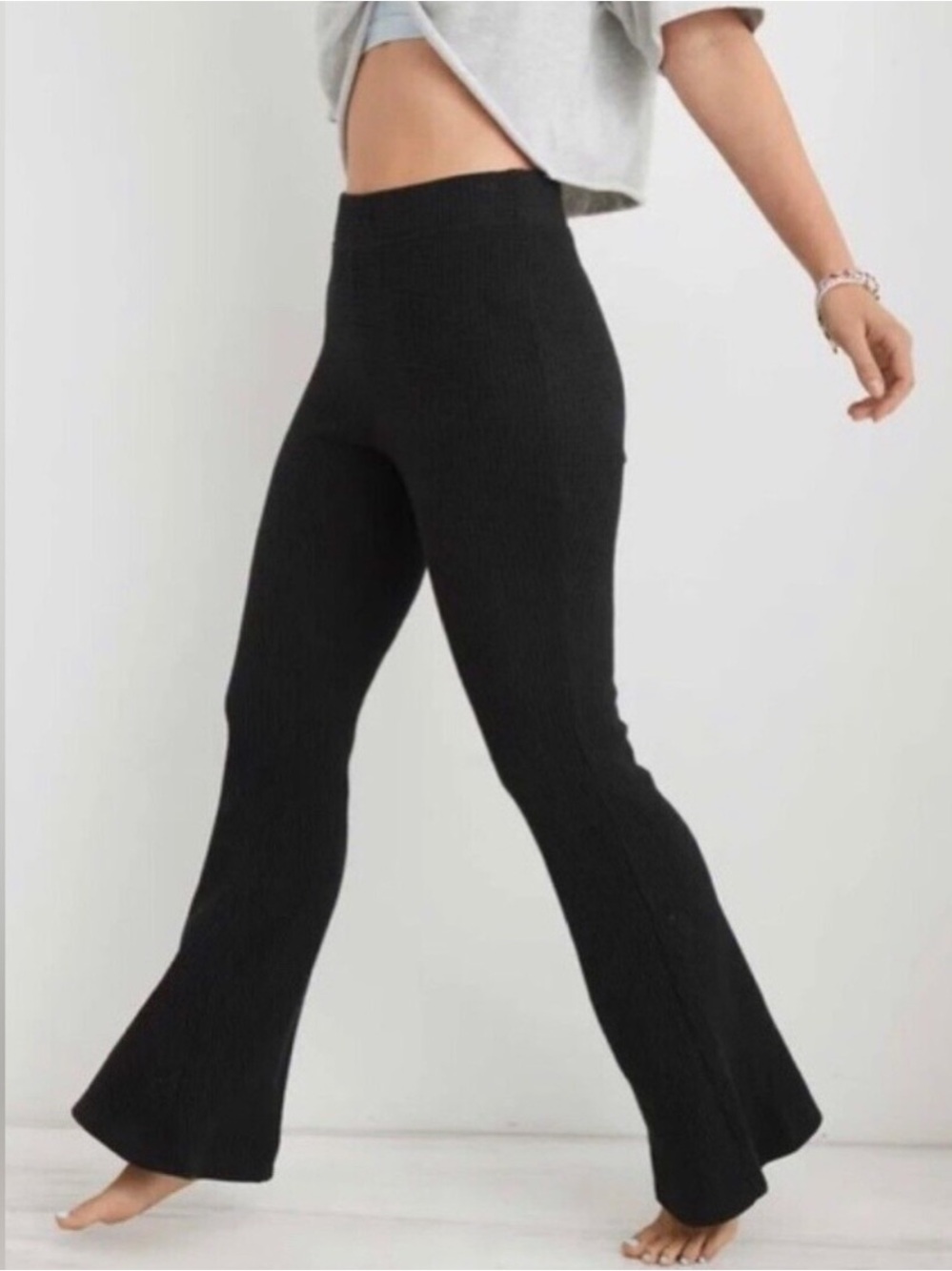 AERIE Waffle Knit Flare Leg Pants Sz M